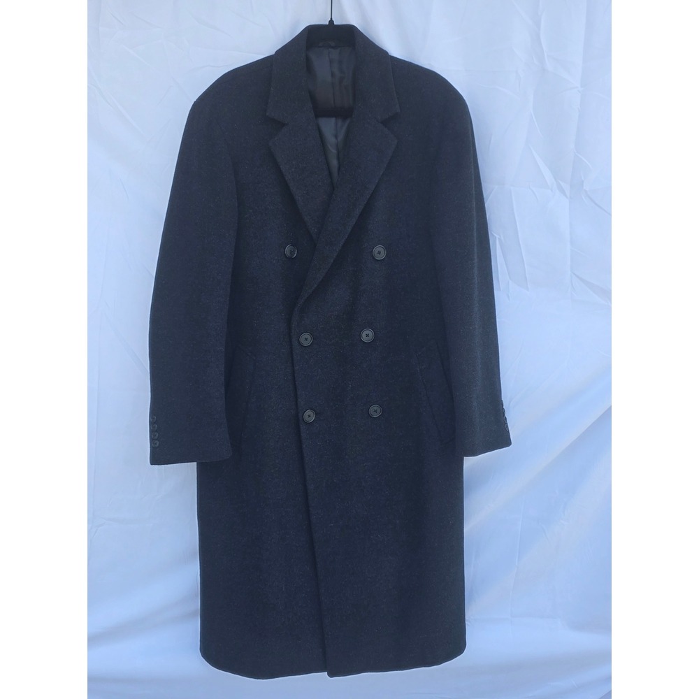 Stafford Mens Wool Blend Double Breasted Overcoat Charcoal Gray 40 Regular